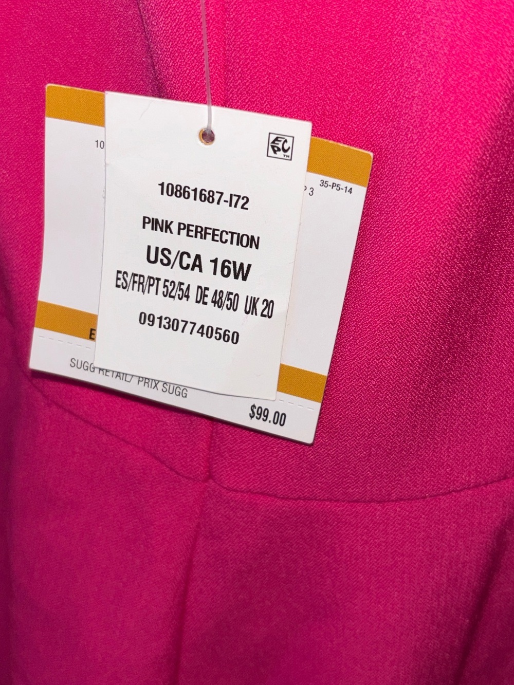 Hot Pink Sleeveless Shift Dress with Side Button Detail, P2P: 23” - Picture 9 of 9